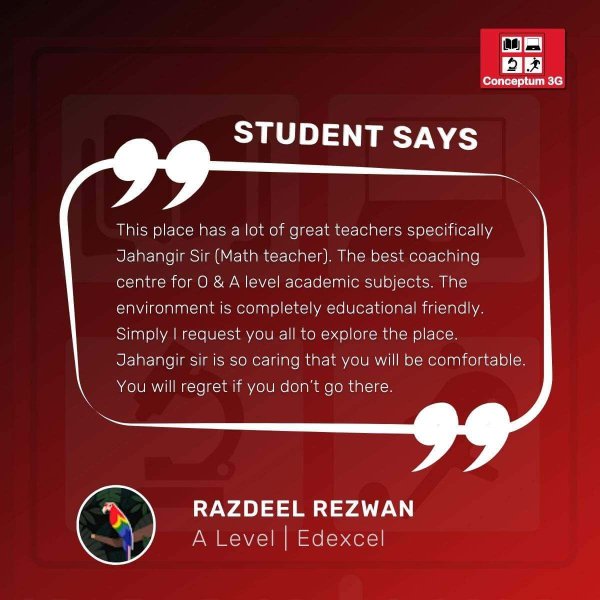 Razdeel Rezwan feedback about conceptum 3G Gulshan- O and A Level English Medium Coaching Center